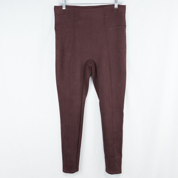 Spanx Faux Suede Leggings Womens Large Dark Terracotta Brown Shaping Fall 20322R - Picture 1 of 13